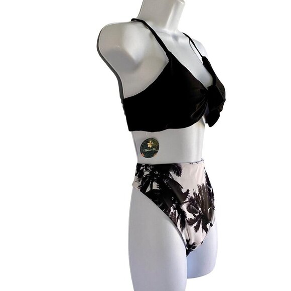 Blooming Jelly Two Piece Swimsuit Bikini Black Leaf Palm Trees Medium NEW NWT - Picture 5 of 11
